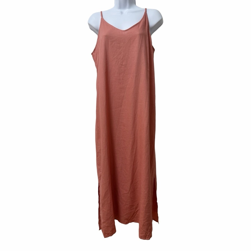 Andie Swim Barreta Linen Blend Slip Midi Dress Size M Sunset Swim Cover Up FLAW